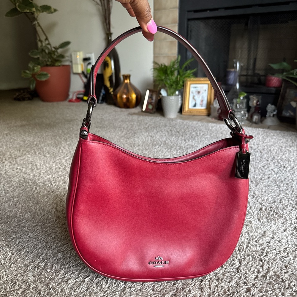 Coach Red Leather Shoulder Bag with Black Accents